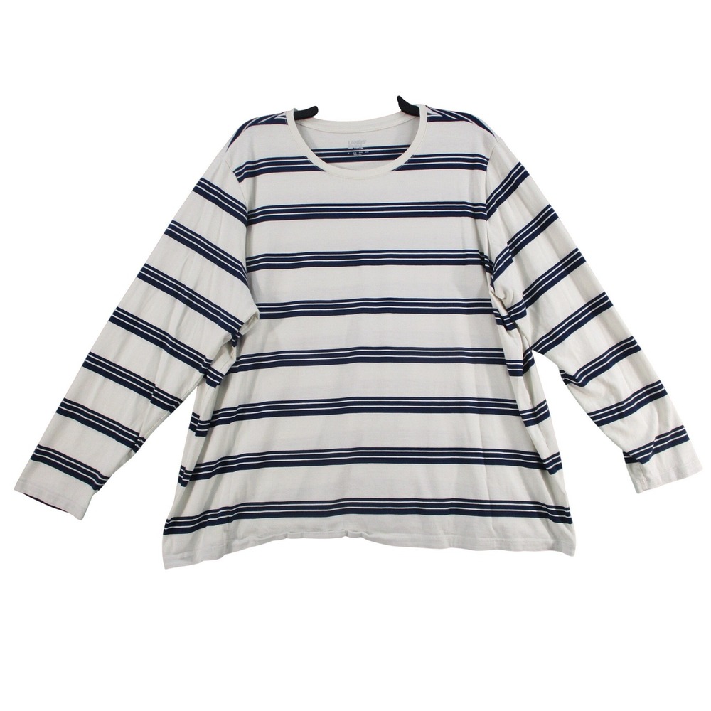 Lands End Womens 2X Navy White Striped Long Sleeve‎ Cotton Crew Neck T-Shirt